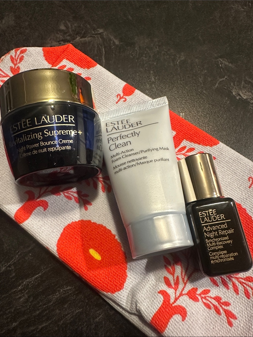 Estee Lauder navy blue, white, red skincare set